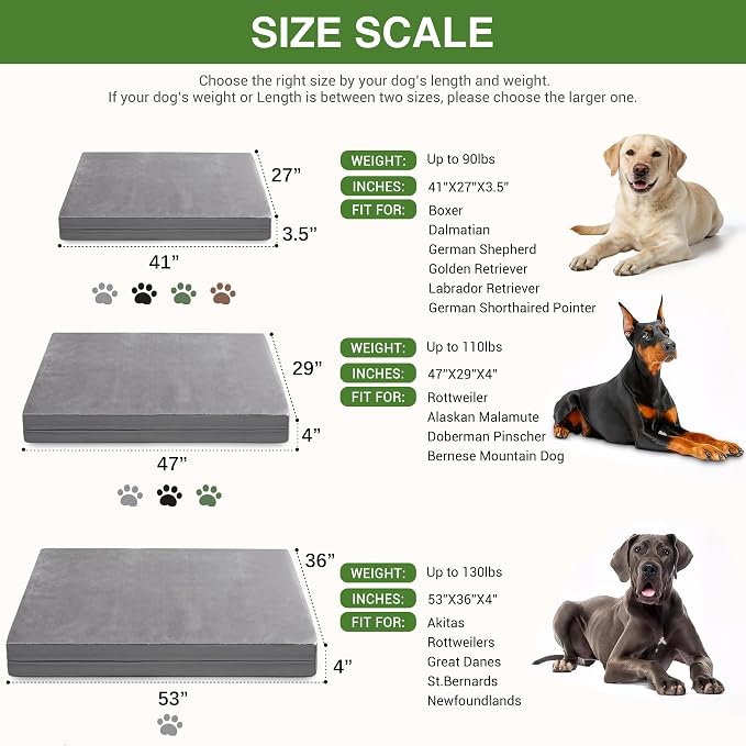 Waterproof XL Dog Beds Large Sized Dog, Outdoor Washable Foam Crate Pad 42" | Extra Large Orthopedic Pet Bed, Durable Removable Cover, Reversible Faux Leather & Flannel, Anti-Sli Kennel Pad 41"x27" Gray