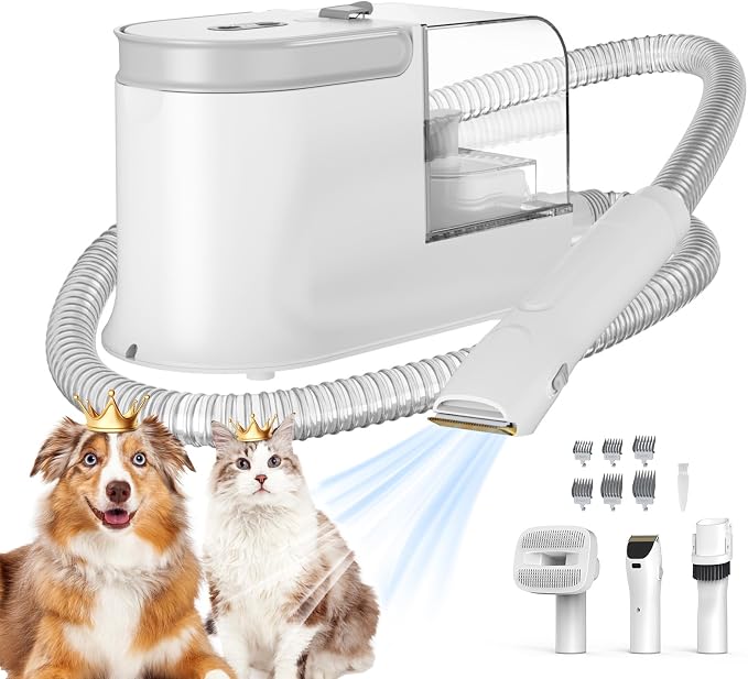 Dog Grooming Vacuum, Dog Grooming Kit, 3 Suction Modes Dog Brush Vacuum with 5 Pet Grooming Tools （Alabaster）