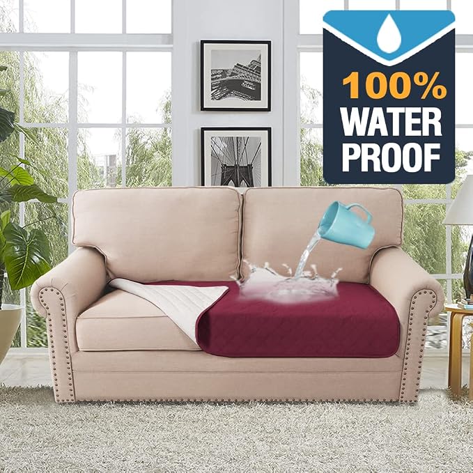 H.VERSAILTEX Couch Cover for Dogs Washable 100% Waterproof Sofa Cushion Cover Dog Bed Cover Non-Slip Pet Blanket for Sofa Cushion Protector, 35" x 62", Burgundy