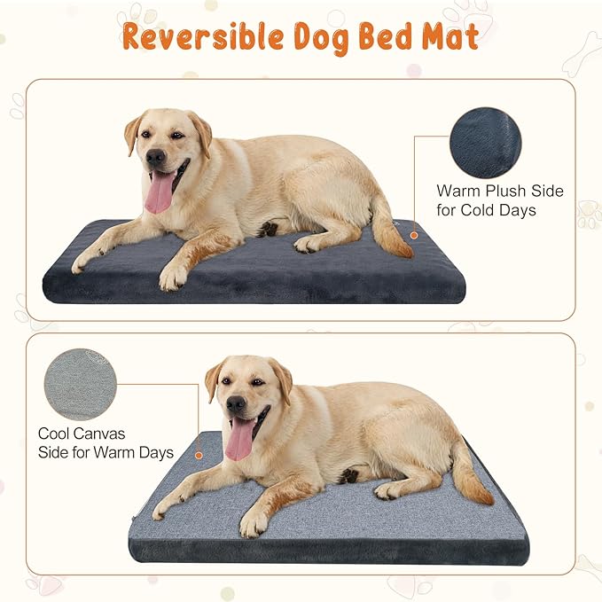 EMPSIGN Stylish Dog Bed Mat Dog Crate Pad Mattress Reversible (Cool & Warm), Water Proof Linings, Removable Machine Washable Cover, Firm Support Small to XX Large Dogs, Grey,XL(41''''*28''''*3'''') | Reversible(Cool & Warm), Waterproof Linings, Removab...