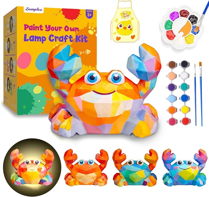 Paint Your Own Crab Lamp Kit, Arts and Crafts for Kids Ages 8-12, DIY Crab Night Light Girls Birthday Gifts, Art Supplies Painting Craft Kits for Kids, Toys for Girls Ages 3 4 5 6 7 8 9 10 11 12+