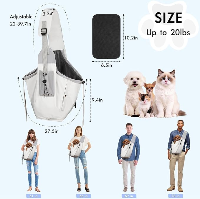 Dog Carrier Sling, Puppy Carrier Sling 20 lbs, Grey | Dog Carriers for Small Dogs & Cats With Pockets, Machine Washable, Adjustable Shoulder Strap, Hands Free for Outdoor Use
