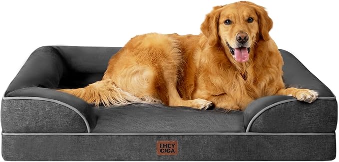EHEYCIGA Orthopedic Dog Beds Large Sized Dog, Waterproof Washable Pet Bed | Non-Slip Bottom and Egg-Crate Memory Foam XL Dog Couch Bed with Washable Removable Cover, Dark Grey, 41Inch