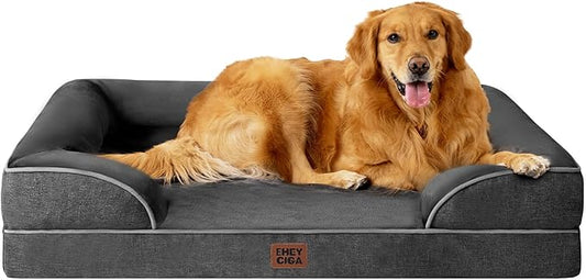 EHEYCIGA Orthopedic Dog Beds Large Sized Dog, Waterproof Washable Pet Bed | Non-Slip Bottom and Egg-Crate Memory Foam XL Dog Couch Bed with Washable Removable Cover, Dark Grey, 41Inch