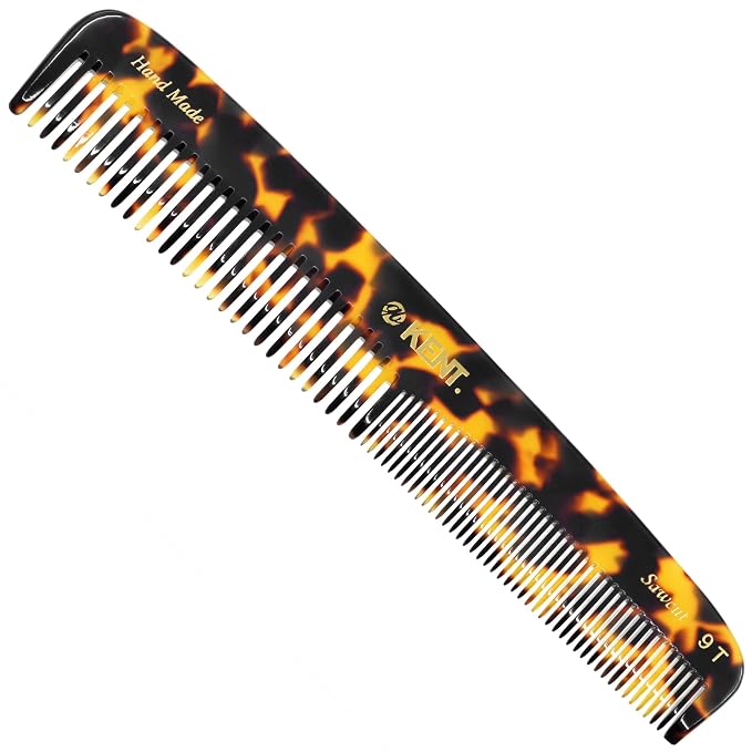 KENT 9T Fine Tooth & Wide Tooth Comb Detangler - Large Handmade Saw-Cut Dressing Comb - Wet/Dry Hair Comb for Women & Men, Made in England (Yellow Tokyo), 1 Count