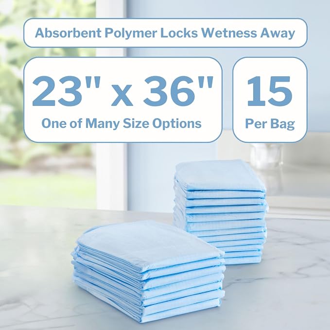 McKesson Underpads Bed Pads, Elderly, Light Absorbency, 23 x 36 in, 15 ct | and Baby, Pee Pads, Fluff