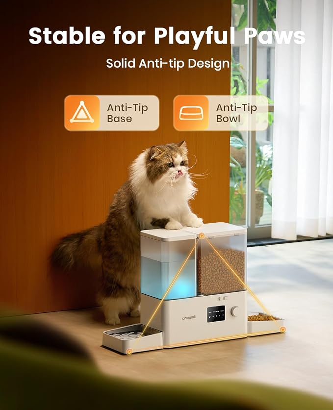 oneisall 5G WiFi Automatic Cat Feeder and Water Dispenser, 36Cups/8.5L | App Control, 2-in-1 Auto Cat Feeder, Gravity Water Dispenser, Large Capacity, Smart Cat Feeder for Dry Food, for Cats, Pets