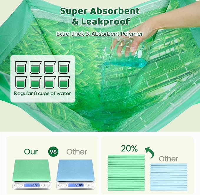 Puppy Pads XL 280 Count - 28"x34" with Adhesive Tabs | Extra Large Pee Pads for Dogs Training Pad Super Absorbent, 6-Layer Leak-Bamboo Patterns Dog Pads