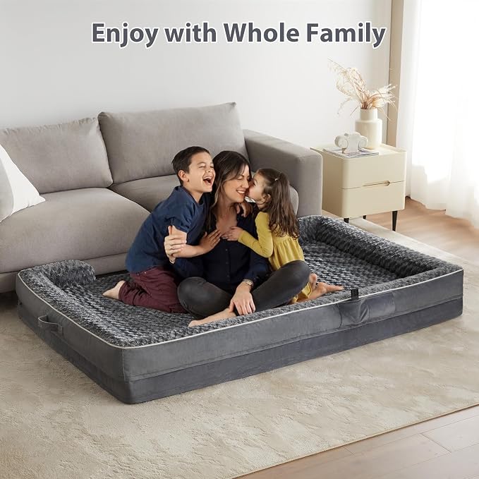 WNPETHOME Orthopedic Washable Human Dog Bed for Adult & Dog Cozy Sleep | Human Size Waterproof Big Soft Dog Couch Sofa Bed for Dogs & Adult Relax with Removable Cover Pet Bed Dark Grey 71x46 Inch