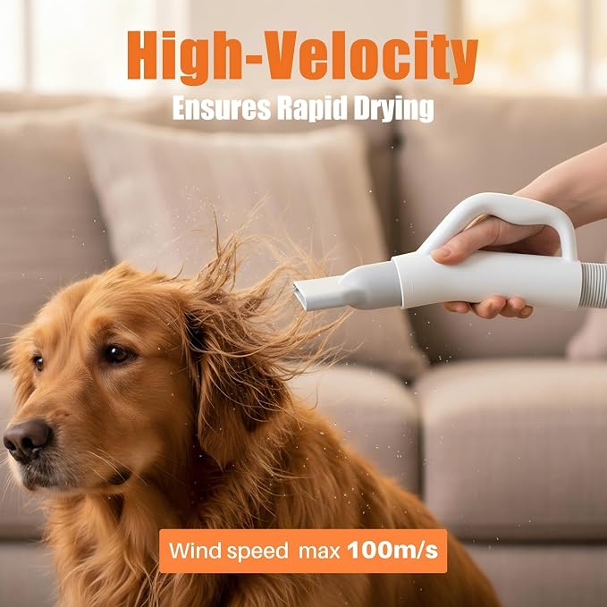 NEWBULIG Dog Hair Dryer with Heater for Grooming, High Velocity Speed | 1550W Dog Blow Dryer, Temperature Adjustable Dog Blower Grooming, White