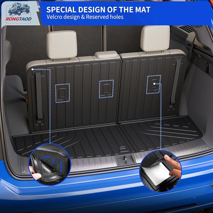 Rongtaod Cargo Mat Compatible with 2026 Hyundai Palisade Gas Trunk Mat Trunk Liner Cargo Liner Back Seat Cover Protector TPE All Weather Palisade Accessories (Trunk Mat with Backrest Mat)