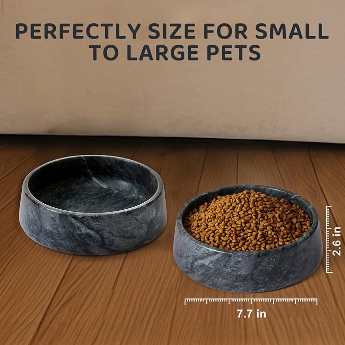 SAMAH Black Marble Dog Bowl, Non-Slip Non-Tipping Heavy Dog Food Bowl, Large Weighted Stone Dish, Natural Marble Dog Water Bowl, Easy to Clean, Gifts for Cat & Dog Lovers, Holds 6 Cups(6 lbs)