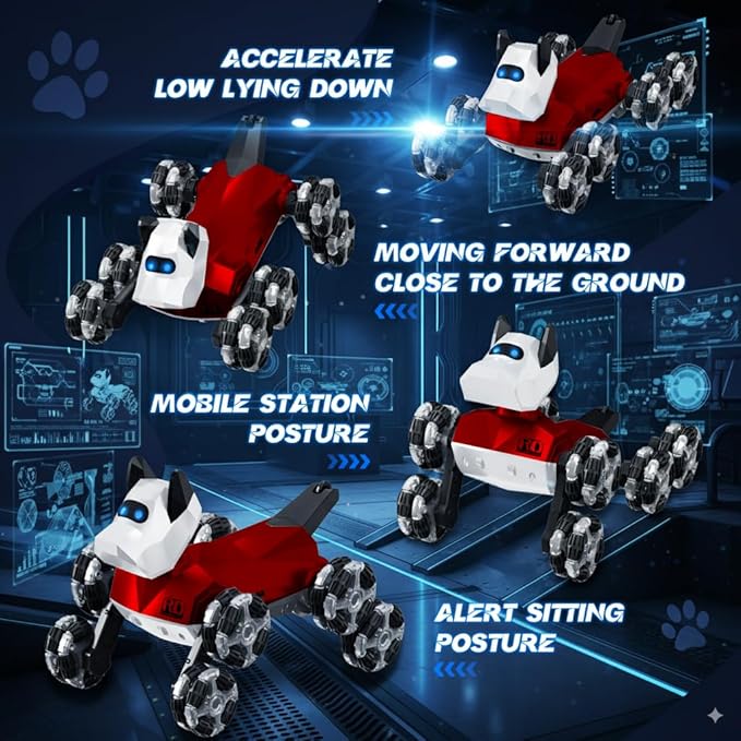 NQD® Robot Dog Toy, 360°Rotate Remote Control Robot Dog with Dancing & Sound FX, Remote Control Cars RC Stunt Robotic Dogs with LED Eyes, Electronic Pet Toys Gifts for Boys Kids Age 3-5 6-7 8-12