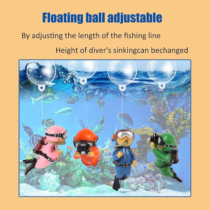 2-Pack Tank Decorations, Cute Little Diver, Aquarium Decoration Accessories Ornaments with Float Ball, Playmate for Tank Suitable for All Kinds of Fish and Tanks (Pink)