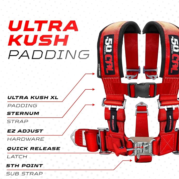 1 pc Red 5 Point Harness for Bucket Seat, Latch Release, 9 Color Options, Racing Harness 5 point, Race Car, UTV, RZR [6009A5]