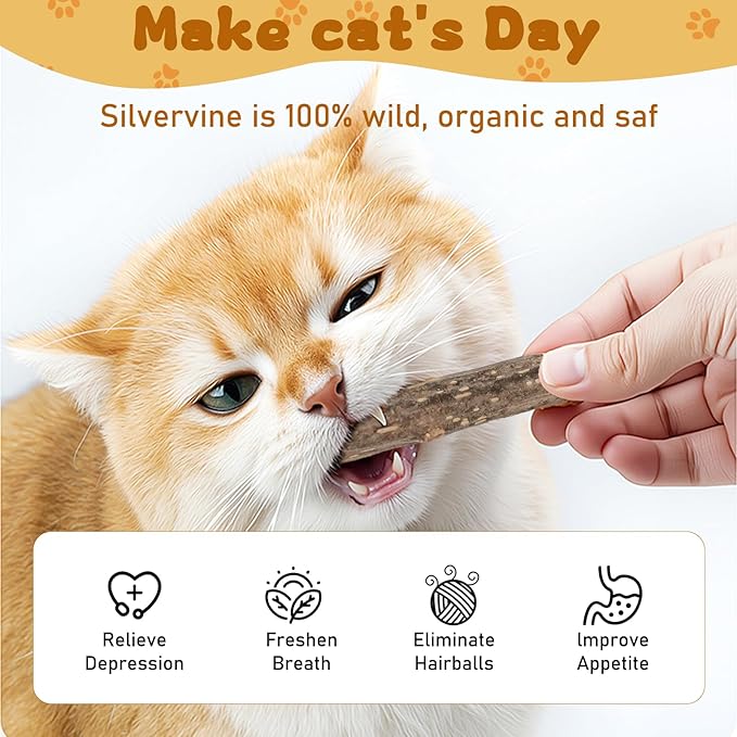 WoLover Silvervine Sticks for Cats, Natural Catnip Matatabi Chew Sticks Teeth Molar Chew Toys for Cat Kitten Kitty (25 PCS)