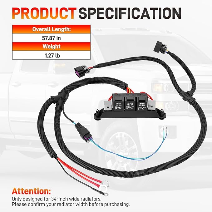 674-00923 Dual Speed Electric Fan Control Wiring Harness Kit with Relay | Compatible with Chevy Avalanche Silverado Suburban Cadillac Escalade GMC Sierra Yukon 1999-2007 Retrofit Stand Alone Fan Wire