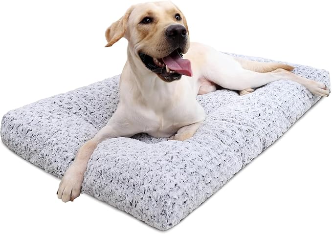 KSIIA Washable Dog Bed Medium Size Dog Crate Bed Plush Pet Mat 36"x27" Gray | Deluxe Plush Comfy Kennel Pad, Anti-Slip Bottom,Deep Sleeping Mat for Medium Dogs,Machine Washable for Easy Cleaning