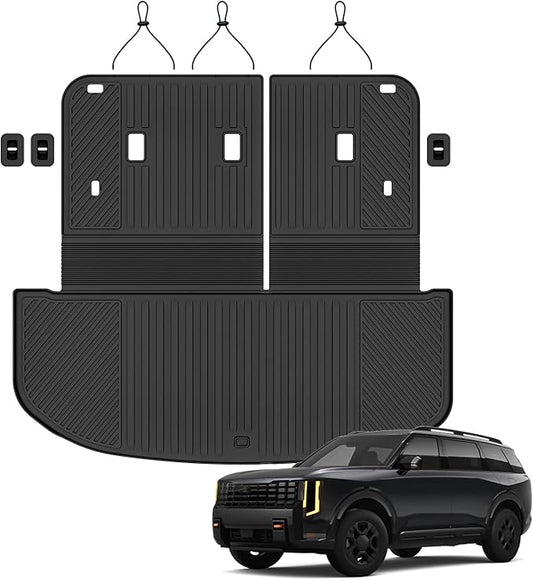 Auxko All Weather Cargo Mat with Backrest Mat Fit for Kia Telluride 2027 Gas/Hybrid TPE Accessoris All Season Guard Odorless Anti-Slip Black
