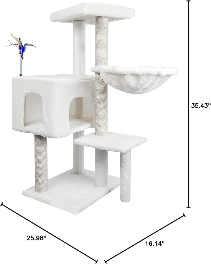 AIWIKIDE Cat Tree Has Scratching Toy with A Ball Activity Centre Cat Tower Furniture Jute-Covered Scratching Posts,Beige