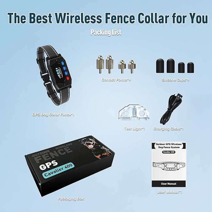 GPS Dog Collar Fence System - Invisible Electric Fence for Dogs with 3 Warning Modes, Adjustable Radius 33-9999Yards, IPX7 Waterproof Rechargeable Wireless Dog Fence for Outdoor Use