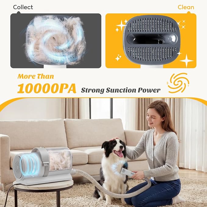 NEWBULIG Pet Grooming Vacuum Kit for Cats and Dogs, 2.5L Dust Cup | 3 Suction Modes and 5 Groomer Tools, Dog Clippers with Cordless Low Noise for Cats, Dogs Other Animals Hair Trimmer, Gray