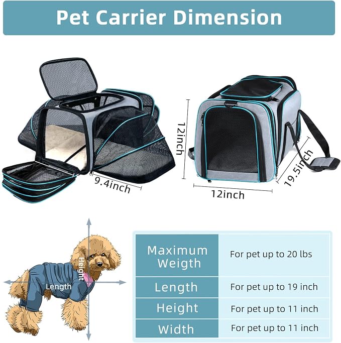 Cat Dog Airline Approved Expandable Pet Carrier for Small Pets | Removable Pad, Pockets, TSA Compliant, Soft-Sided, Breathable Mesh Window