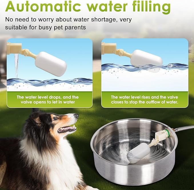 Automatic Dog Water Bowl Dispenser Outdoor Pet Water Fountain | Heavy-Duty Stainless Steel, Auto Refill Design with Float Valve, 6.5L Auto Waterer for Large Dogs, Cats and Chicken