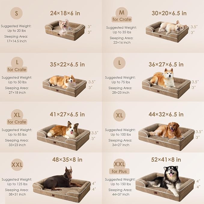 EHEYCIGA Orthopedic Dog Beds Large Sized Dog, Waterproof Washable Pet Bed | Non-Slip Bottom and Egg-Crate Memory Foam XL Dog Couch Bed with Washable Removable Cover, Camel, 41Inch