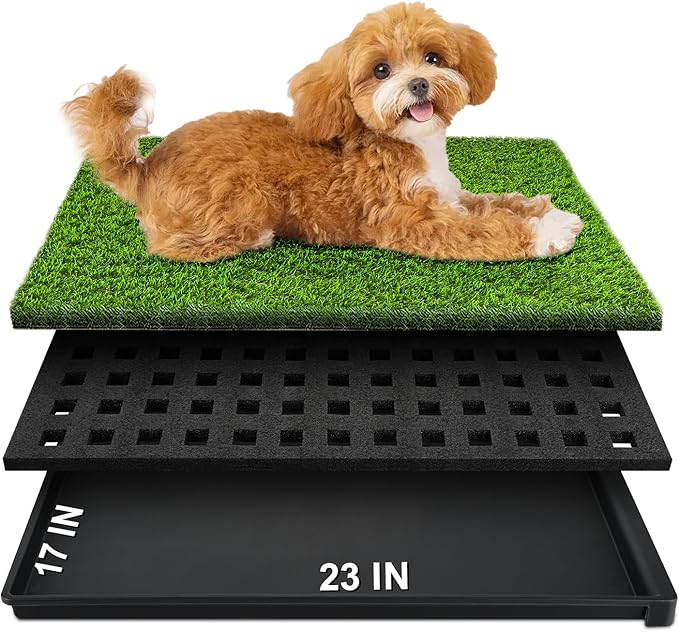 Dog Grass Pad with Tray, 23''X17'' Large Artificial Turf Grass Potty, Reusable Puppy Pee Pads for Dogs, Portable Dog Litter Box for Indoor/Outdoor Potty Training Toilet | Odorless artificial grass for dogs with Dense Drainage Holes, Dog Litter Box For ...