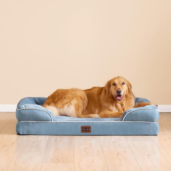 EHEYCIGA Orthopedic Dog Beds Large Sized Dog, Waterproof Washable Pet Bed | Non-Slip Bottom and Egg-Crate Memory Foam XL Dog Couch Bed with Washable Removable Cover, Washed Blue, 41Inch