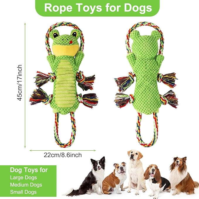 Drmstow Interactive Chew Proof Dog Toys for Boredom & Anxiety - Plush with Squeaker & Crinkle Sound & Ropes for Small, Medium, Large Dogs
