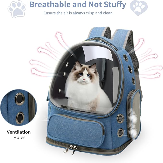 Cat Backpack Carrier for Cats and Small Dogs, Breathable Cat Bubble Backpack, Airline Approved Pet Travel Carrier for Hiking Camping Outdoor(Blue)