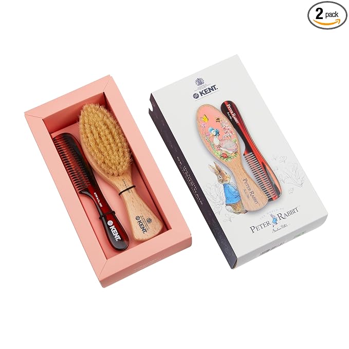 Kent Peter Rabbit Jemima Puddle Duck Baby Hair Brush and Comb Set, Soft Bristle Newborn Hair Brush, Wooden Beechwood Baby Brush Set for Fine Hair