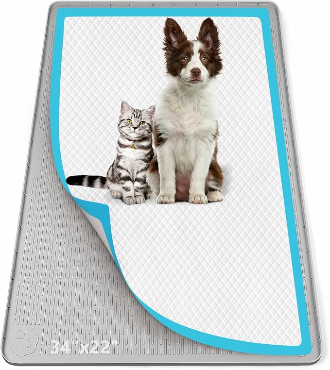 Pee Pad Holder for Dogs 34''x22'' Silicone Puppy Pee Pad Tray, Light Grey | Extra Large Dog Potty Tray Leak-Proof, High Edge, No Spill Training Pads for Floor Protection, No Pee Pads