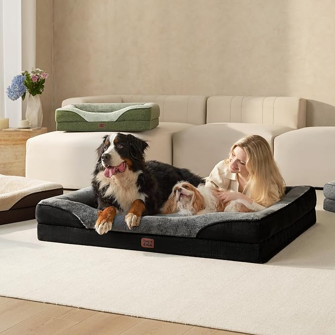 EHEYCIGA Orthopedic XXL Dog Bed for Large Dog, Memory Foam Dog Couch, Grey/Black