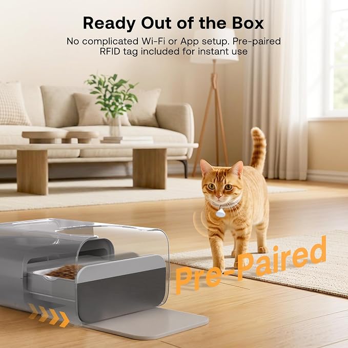 Automatic Cat Feeder with RFID Collar Sensor for Multi-Pet Households, Anti-Stealing Food Dispenser with Sealed Lid for Wet Dry Food & Prescription Diet for Cats and Small Dogs, Black