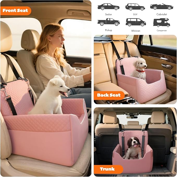 Dog Car Seat for Small/Medium Dogs Under 35lbs | Soft Memory Foam Booster Car Seat with Detachable Washable Cover and Cushion, Puppy Dog Car Bed