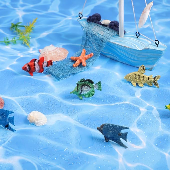 12PCS Tropical Fish Toys, Pastic Sea Creatures Figurines Set, Educational Learning Ocean Animal Figures, Themed Party Favor Miniature Toys for Boys Girls