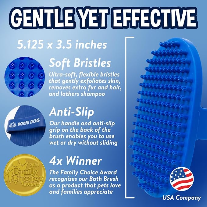 Bodhi Dog Shampoo Brush - Pet Grooming & Bath Supplies for Dogs and Cats - Bath Brush for Long & Short Hair - Premium Scrubber for Shower, Showerhead, Sprayer & Bathing (One Pack, Blue)