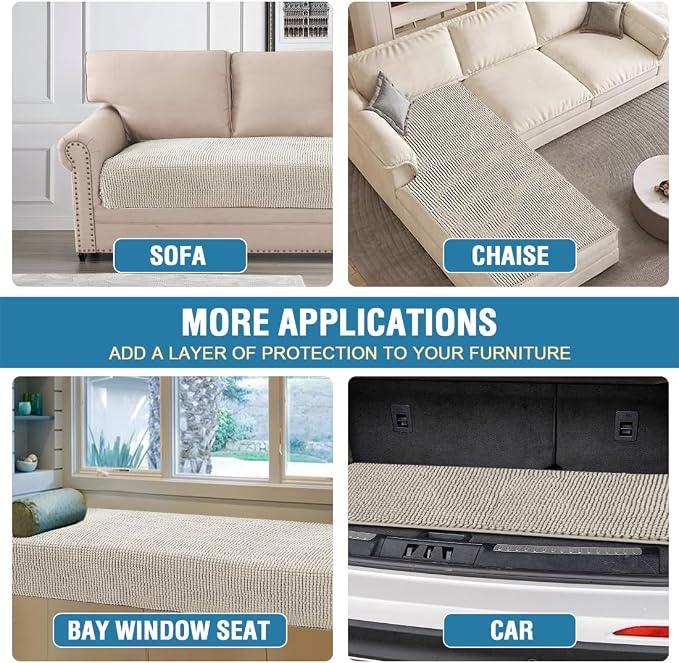 H.VERSAILTEX Plush Chenille Dog Bed Cover Thick Soft Sofa Cover for 3 Cushion Couch Anti Slip Couch Cover Furniture Protector for Dog, Pet, Cat (35" x 74", Oatmeal)