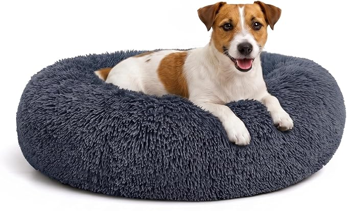 MIXJOY Orthopedic Dog Bed Comfortable Donut Cuddler Round Pet Beds Ultra Soft Washable Dog and Cat Cushion (20''/23''/27''/30'') (27'', Grey-Blue)