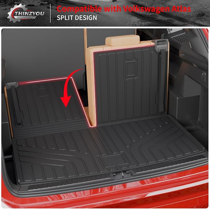Cargo Mat Compatible with 2018-2025 2026 Volkswagen Atlas Trunk Mat Trunk Liner Cargo Liner (NOT for Cross Sport) Back Seat Cover 2024 VW Atlas Accessories (Trunk Mat with Backrest Mat)