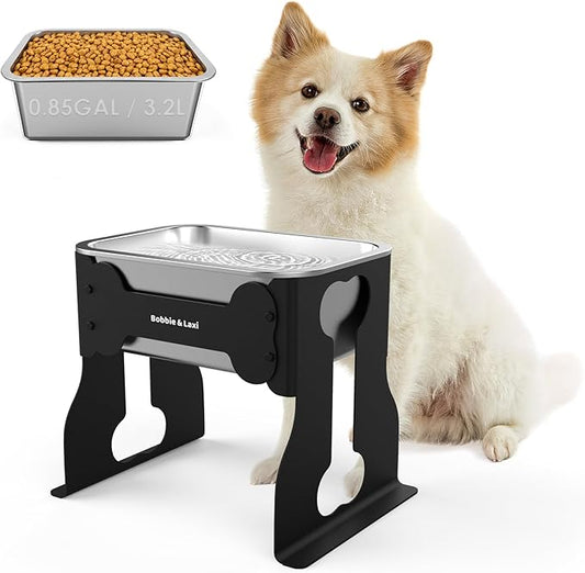 Bobbie & Laxi 10" Elevated Dog Bowl, 0.85 Gal Stainless Steel Bowl | Raised Dog Bowl for Medium Breed, Metal Dog Feeding Station for Relief Joint Pressure, Easy Clean for Indoor & Outdoor Use
