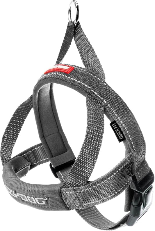 EzyDog Quick Fit Dog Harness, Soft Neoprene Padding - Large, Gray | Fast One-Click Buckle, Adjustable Fit, Strong Reinforced Materials, Reflective Stitching, No Pull Dog Harness, Easy Walking