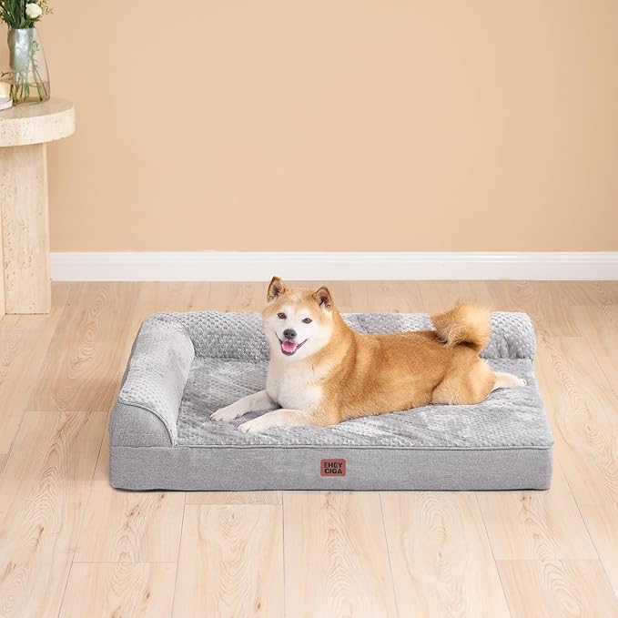 EHEYCIGA Orthopedic Dog Bed Medium Size, Memory Foam Dog Bed, Grey | Small Dog Sofa with Washable Removable Cover, Waterproof Pet Couch for Crate with Nonskid Bottom, 30x20x6