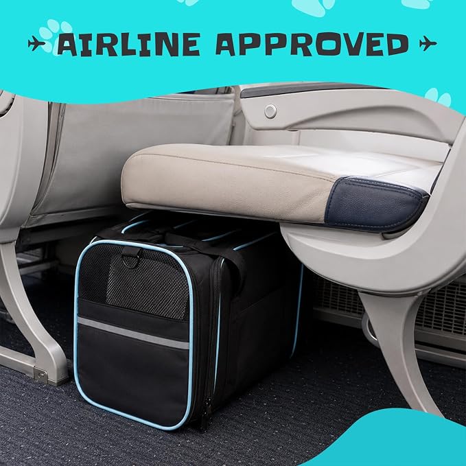 Soft-Sided Expandable Small Dog Carrier, Airline Approved for Traveling | Durable Mesh Large Cat Pet Puppy Flight Carrier for Kittens, Puppies and Rabbits, 17x11x11 Inches