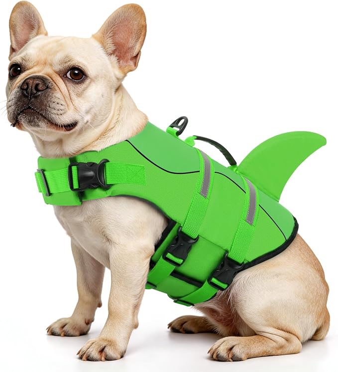 Dog Life Jacket High Flotation, Reflective Dog Life Vest for Swimming, Adjustable Dogs Life Preserver Rescue Handle Spring Summer Pool for Small, Medium, Large Dogs (BrightGreen,S)
