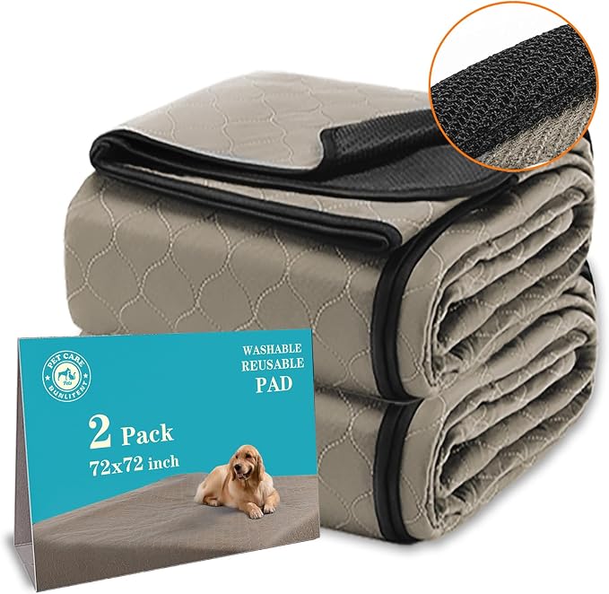 Bunlitent Washable Pee Pads for Dogs 72" x 72", 2 Pack, Leakproof, Brown | Reusable Puppy Pads, Dog Training Pads with Quick Dry, Large Anti-Slip Whelping Pad for Pet, Playpen, Incontinence, Training