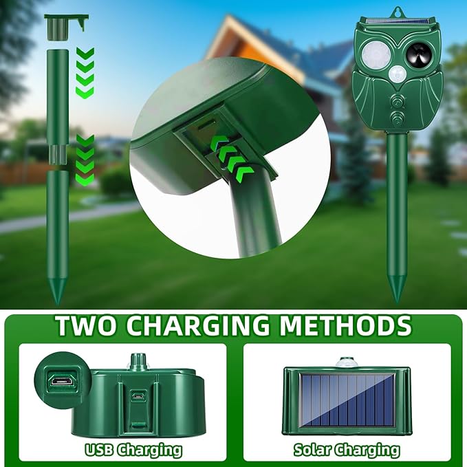 2 Pack Solar Animal Repeller: Ultrasonic Cat Repellent Outdoor with Motion Sensor - Waterproof Bear & Deer Deterrent with LED Flash - Effective Squirrel, Goose, Raccoon & Dog Repellent for Yard